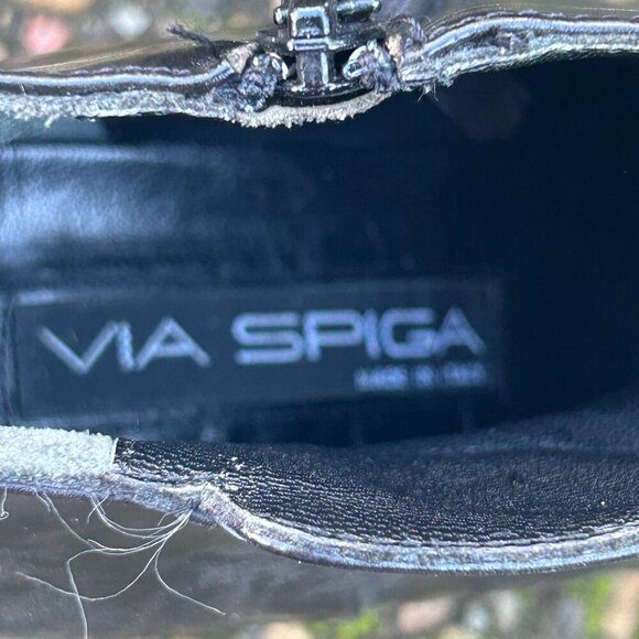 Via Spiga Boots Black Leather Ankle Booties Block Heels Size 6.5 M - Picture 10 of 13